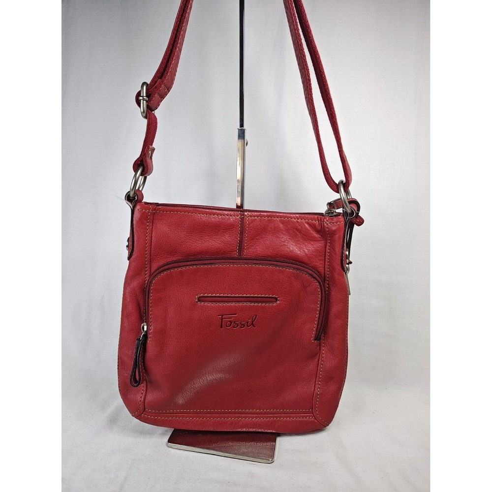 Fossil ZB2869 Red Genuine Leather Crossbody Bag Adjustable Strap Purse